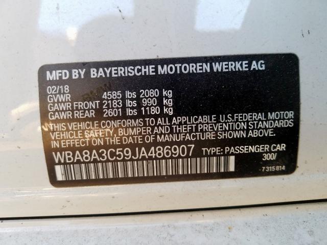 WBA8A3C59JA486907 - 2018 BMW 320 XI WHITE photo 10