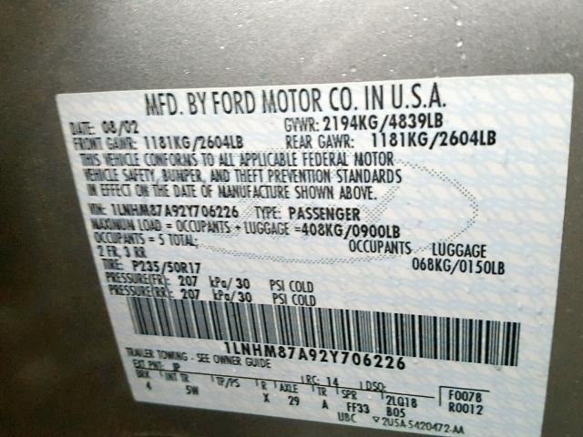1LNHM87A92Y706226 - 2002 LINCOLN LS SILVER photo 10
