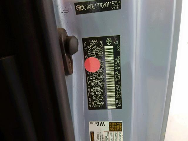 JTKDE177060115324 - 2006 TOYOTA SCION TC ლურჯი ფოტო 10