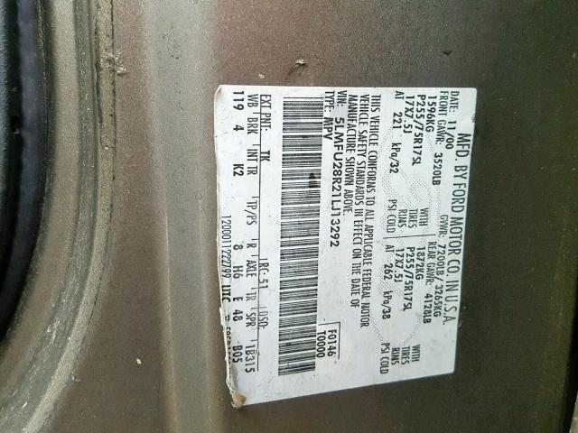 5LMFU28R21LJ13292 - 2001 LINCOLN NAVIGATOR Қоңыр фото 10