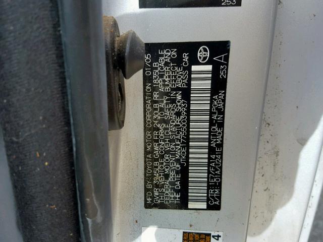 JTKDE177550039937 - 2005 TOYOTA SCION TC 银色 照片 10