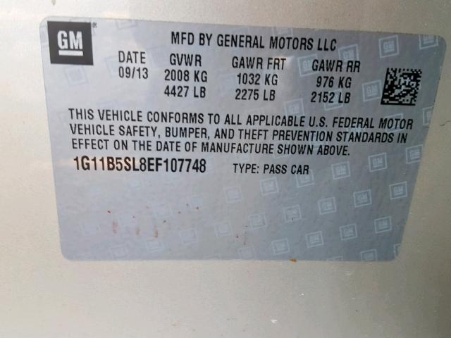 1G11B5SL8EF107748 - 2014 CHEVROLET MALIBU LS 棕色 照片 10