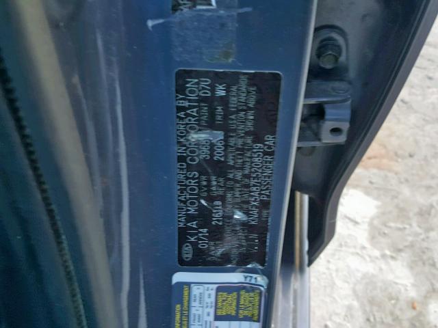 KNAFX5A87E5208519 - 2014 KIA FORTE EX GRAY photo 10