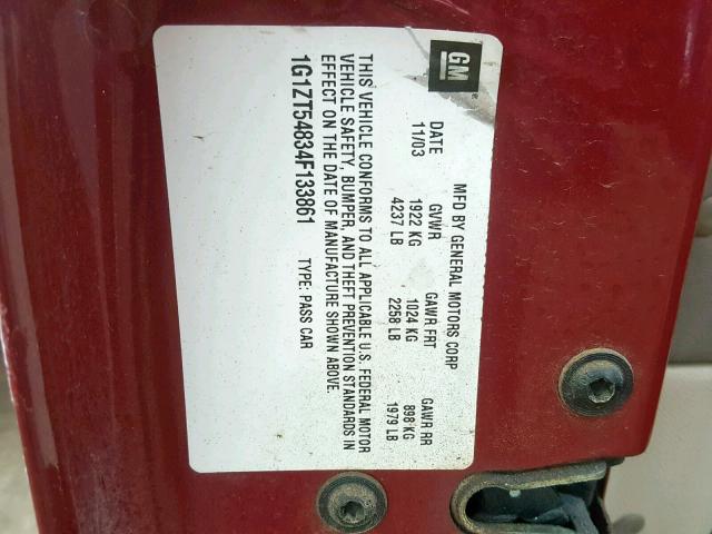 1G1ZT54834F133861 - 2004 CHEVROLET MALIBU LS წითელი ფოტო 10