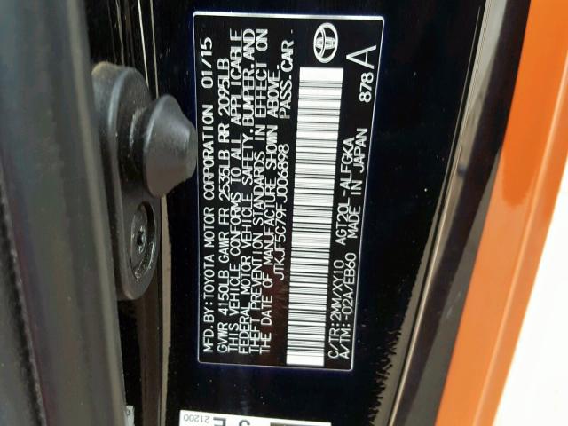 JTKJF5C79FJ006898 - 2015 TOYOTA SCION TC 橙色 照片 10