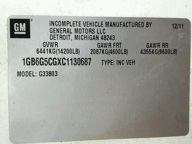 1GB6G5CGXC1130687 - 2012 CHEVROLET EXPRESS G4 WHITE photo 10