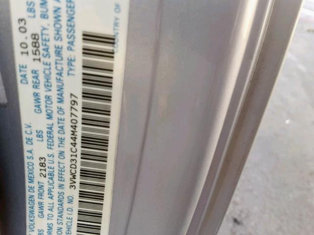 3VWCD31C44M407797 - 2004 VOLKSWAGEN NEW BEETLE ვერცხლისფერი ფოტო 10