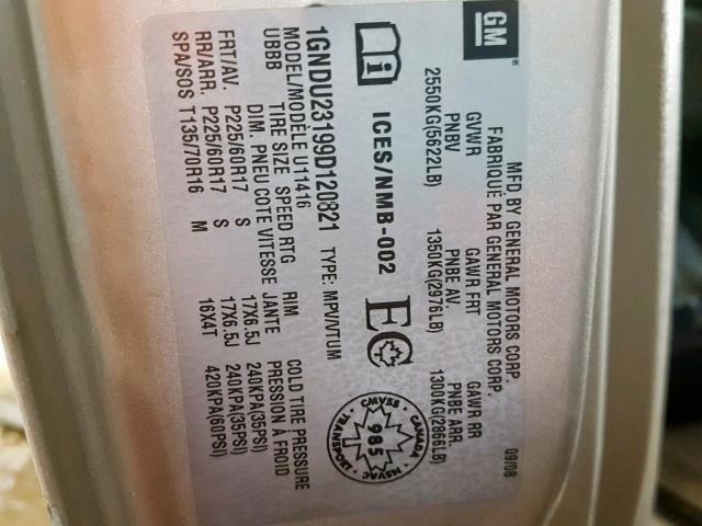 1GNDU23199D120821 - 2009 CHEVROLET UPLANDER L 银色 照片 10