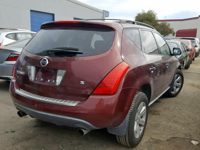 JN8AZ08T96W420861 - 2006 NISSAN MURANO BURGUNDY photo 4