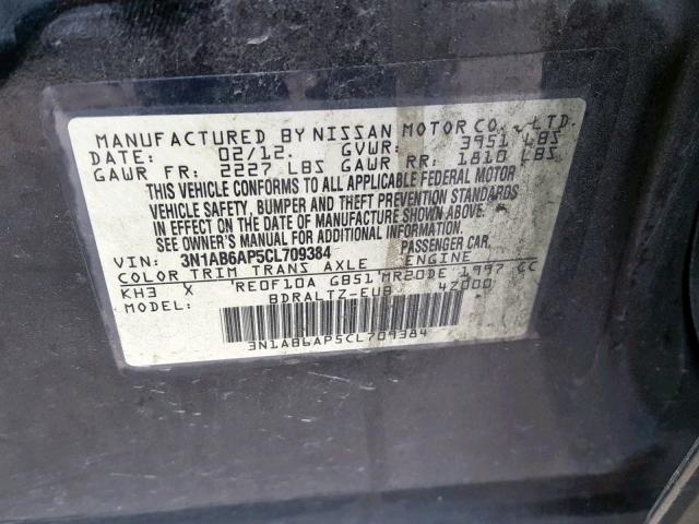 3N1AB6AP5CL709384 - 2012 NISSAN SENTRA 2.0 BLACK photo 10