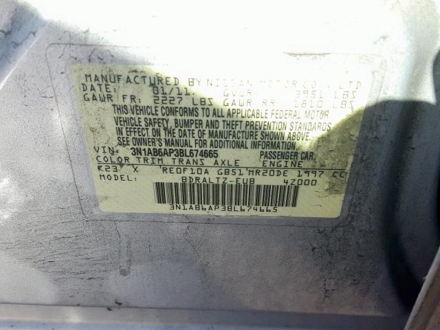 3N1AB6AP3BL674665 - 2011 NISSAN SENTRA 2.0 SILVER photo 10