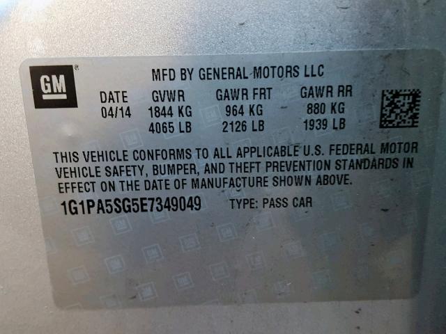 1G1PA5SG5E7349049 - 2014 CHEVROLET CRUZE LS SILVER photo 10