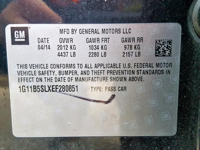 1G11B5SLXEF280851 - 2014 CHEVROLET MALIBU LS 黑色 照片 10