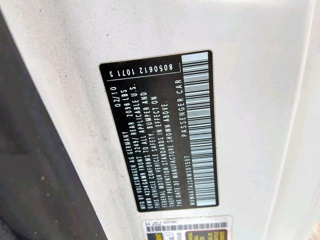 WVWAA7AJ3AW301507 - 2010 VOLKSWAGEN GOLF 白色 照片 10