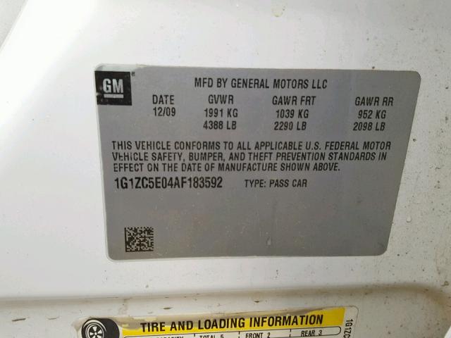 1G1ZC5E04AF183592 - 2010 CHEVROLET MALIBU 1LT WHITE photo 10