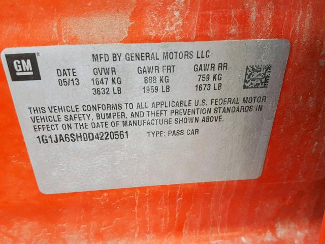 1G1JA6SH0D4220561 - 2013 CHEVROLET SONIC LS 橙色 照片 10