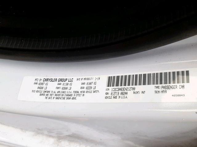 1C3CCBAB3EN212700 - 2014 CHRYSLER 200 LX WHITE photo 10