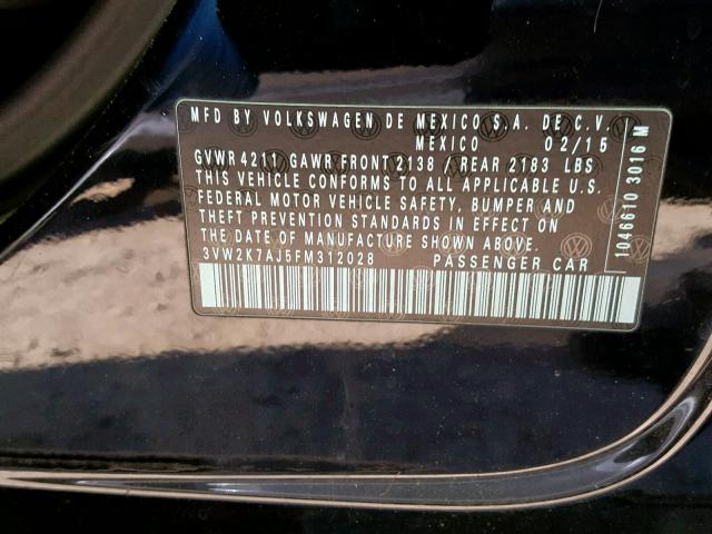 3VW2K7AJ5FM312028 - 2015 VOLKSWAGEN JETTA BASE Սև լուսանկար 10