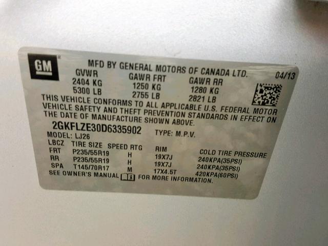 2GKFLZE30D6335902 - 2013 GMC TERRAIN DE SILVER photo 10