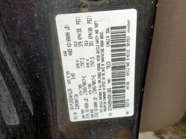 3D7KA28643G811865 - 2003 DODGE RAM 2500 S BLACK photo 10