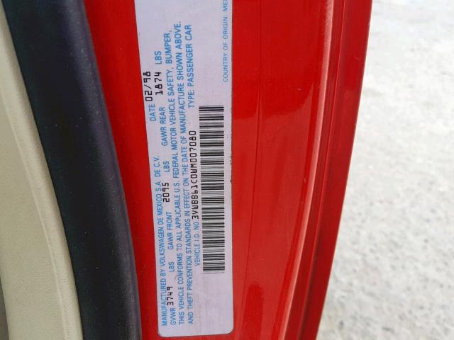3VWBB61C0WM007080 - 1998 VOLKSWAGEN NEW BEETLE Qırmızı foto 10