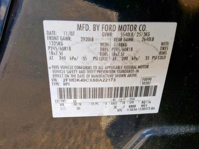 2FMDK49CX8BA22173 - 2008 FORD EDGE LIMIT BLUE photo 10