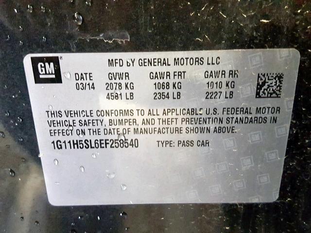 1G11H5SL6EF258540 - 2014 CHEVROLET MALIBU LTZ გრაფიტი ფოტო 10