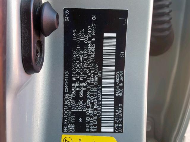 JTJHW31U160006593 - 2006 LEXUS RX 400 SILVER photo 10