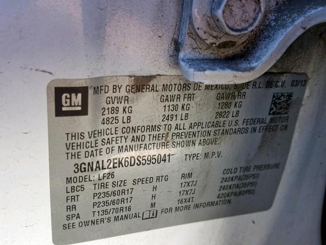 3GNAL2EK6DS595041 - 2013 CHEVROLET CAPTIVA LS 白色 照片 10
