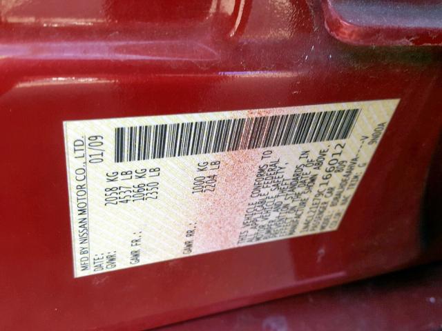 1N4CL21E79C166012 - 2009 NISSAN ALTIMA HYB RED photo 10