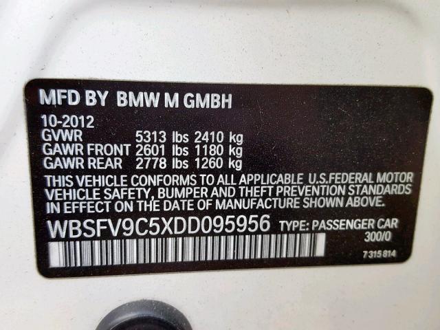 WBSFV9C5XDD095956 - 2013 BMW M5 WHITE photo 10