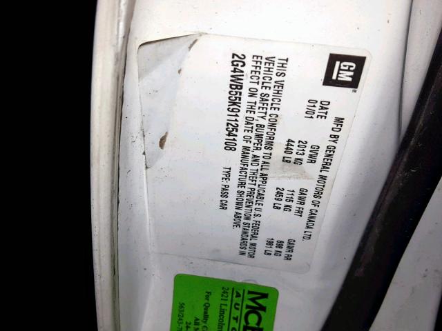 2G4WB55K911254108 - 2001 BUICK REGAL LS WHITE photo 10