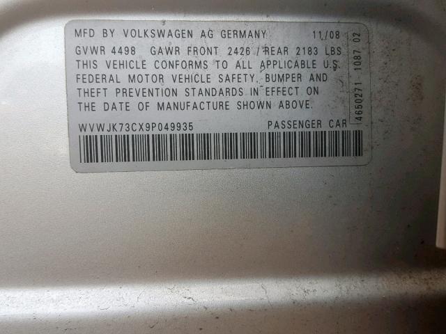 WVWJK73CX9P049935 - 2009 VOLKSWAGEN PASSAT TUR SILVER photo 10