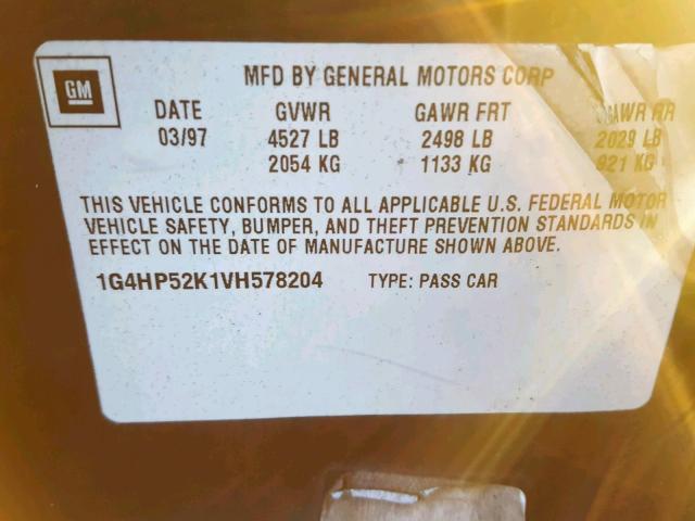 1G4HP52K1VH578204 - 1997 BUICK LESABRE CU GREEN photo 10