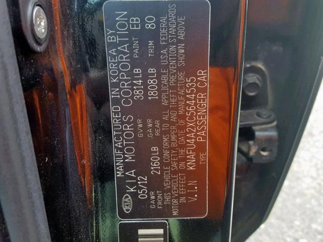 KNAFU4A2XC5644535 - 2012 KIA FORTE EX BLACK photo 10