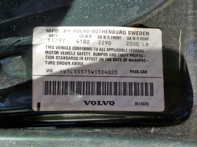 YV1LS5575W1504020 - 1998 VOLVO S70 GREEN photo 10