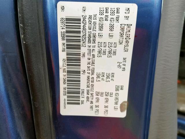 2A4GP44R37R252412 - 2007 CHRYSLER TOWN & COU BLUE photo 10