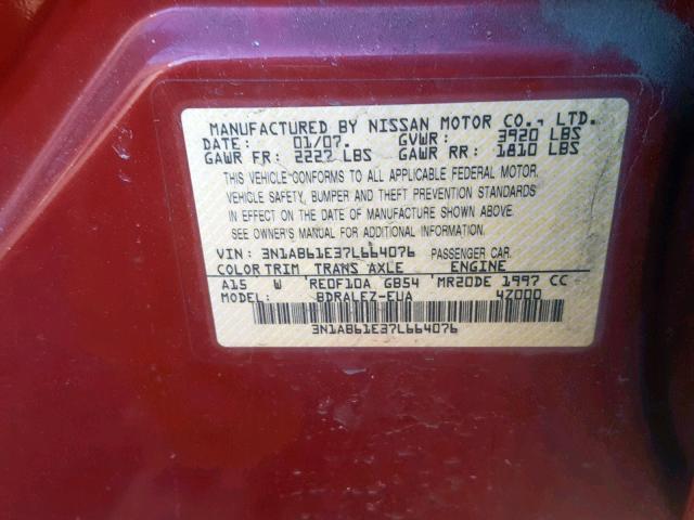 3N1AB61E37L664076 - 2007 NISSAN SENTRA 2.0 RED photo 10