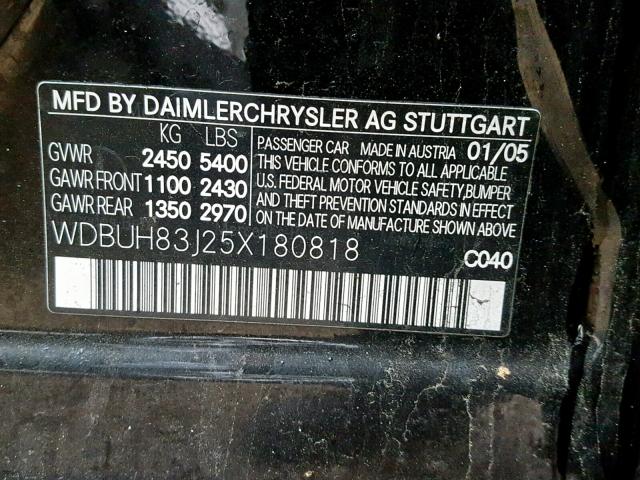 WDBUH83J25X180818 - 2005 MERCEDES-BENZ E 500 4MAT BLACK photo 10