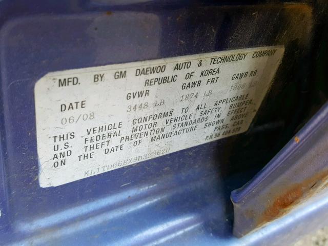 KL1TD66EX9B323620 - 2009 CHEVROLET AVEO LS BLUE photo 10