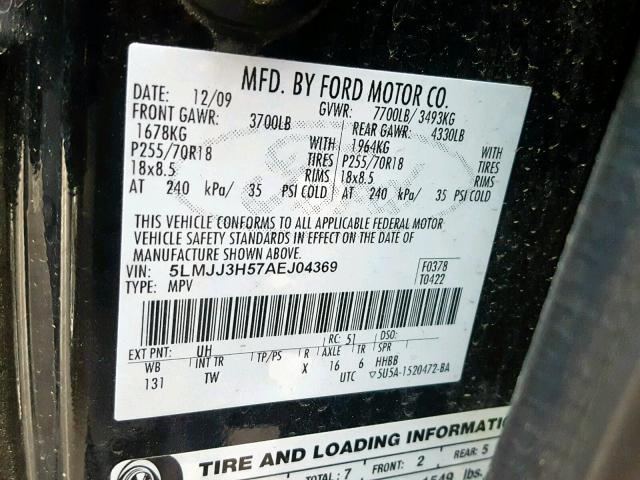 5LMJJ3H57AEJ04369 - 2010 LINCOLN NAVIGATOR 黑色 照片 10