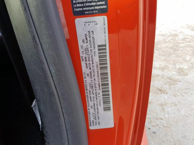 3VWBK31C95M415817 - 2005 VOLKSWAGEN NEW BEETLE Narıncı foto 10