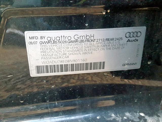 WUADU78E08N901160 - 2008 AUDI RS4 QUATTR BLACK photo 10