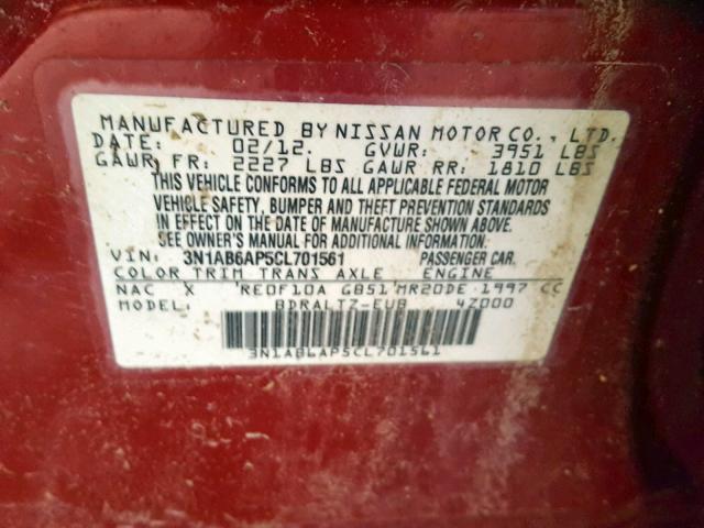 3N1AB6AP5CL701561 - 2012 NISSAN SENTRA 2.0 RED photo 10