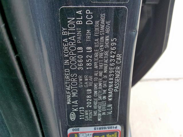 KNADN4A39E6342695 - 2014 KIA RIO EX BLUE photo 10