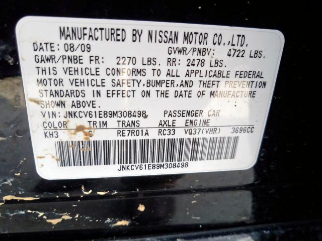 JNKCV61E89M308498 - 2009 INFINITI G37 BASE  photo 10