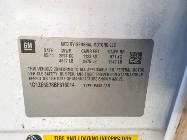 1G1ZE5E78BF376014 - 2011 CHEVROLET MALIBU LTZ თეთრი ფოტო 10