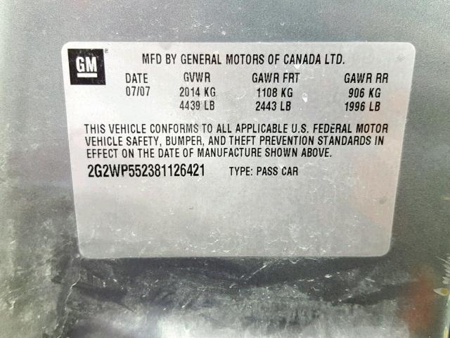 2G2WP552381126421 - 2008 PONTIAC GRAND PRIX GRAY photo 10