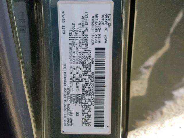 JTLKT324440156599 - 2004 TOYOTA SCION XB Жасыл фото 10