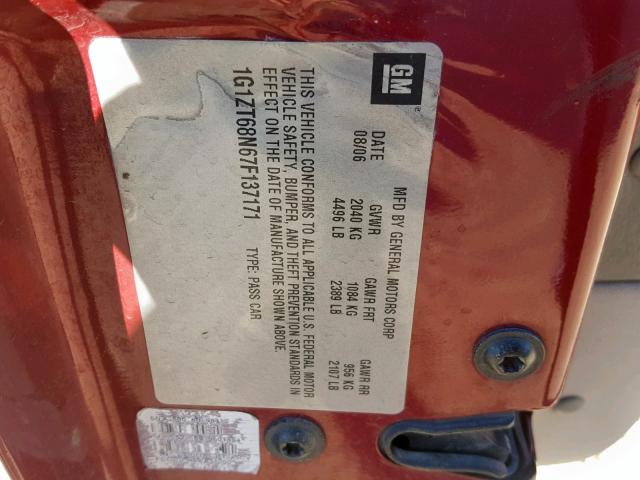 1G1ZT68N67F137171 - 2007 CHEVROLET MALIBU MAX მუქწითელი ფოტო 10